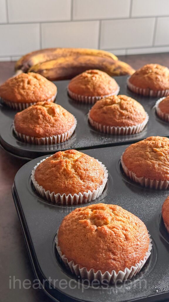 An overhead shot of this banana muffin recipe,