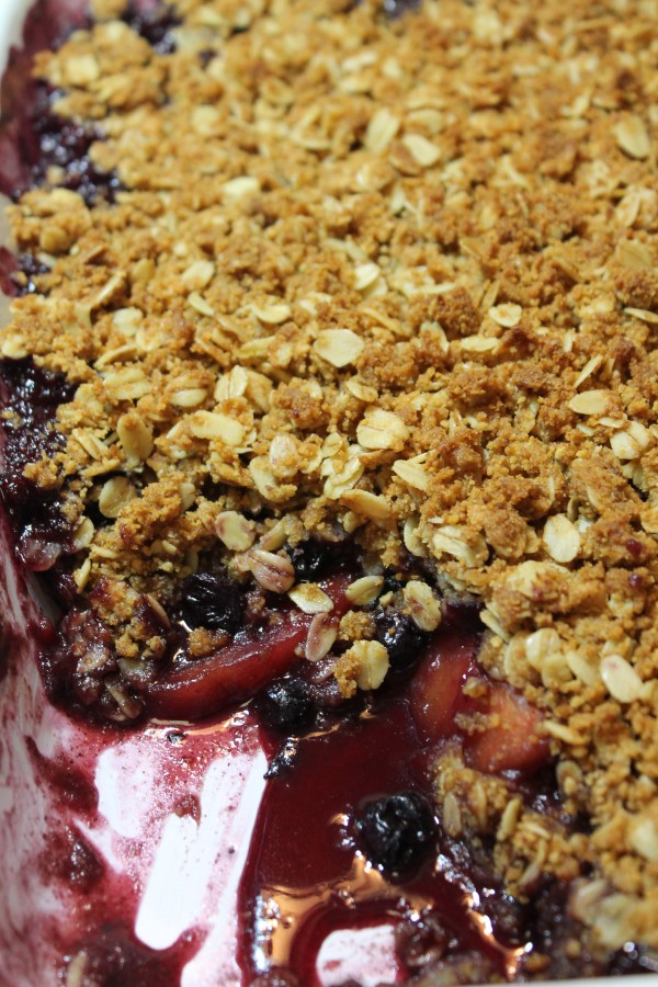 This blueberry and peach cobbler is topped with a crispy, buttery crumble and baked to perfection