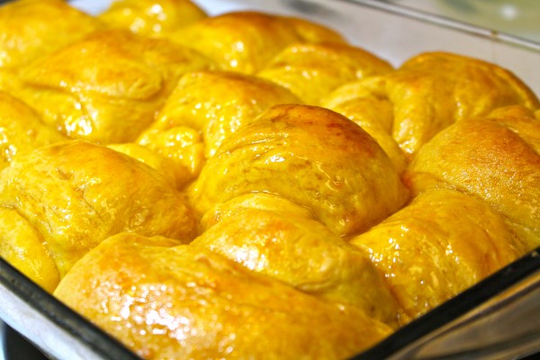 Sweet potato dinner rolls with a sweet honey glaze