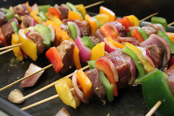 These grilled sirloin steak, onion and sweet pepper kabobs are so simple!