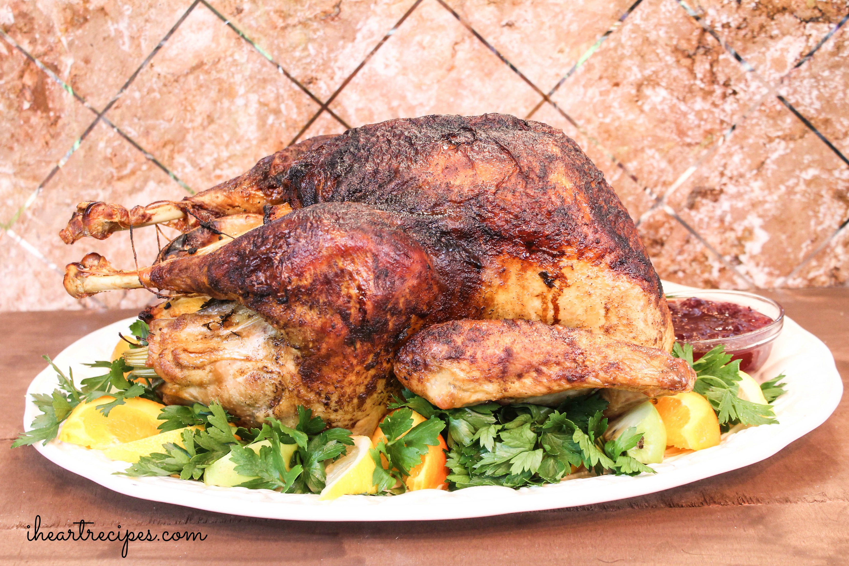 This juicy whole roasted turkey is perfect for Thanksgiving dinner. 