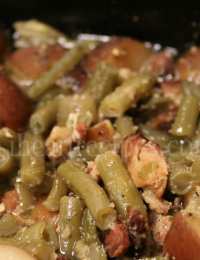 green beans, bacon, potatoes