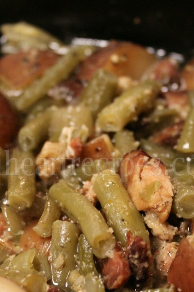 green beans, bacon, potatoes