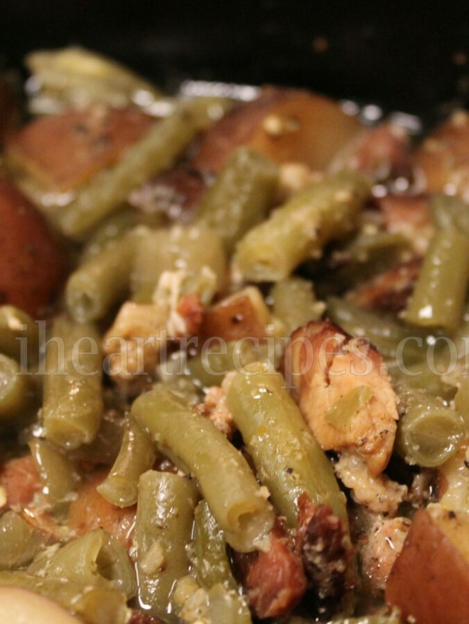 green beans, bacon, potatoes
