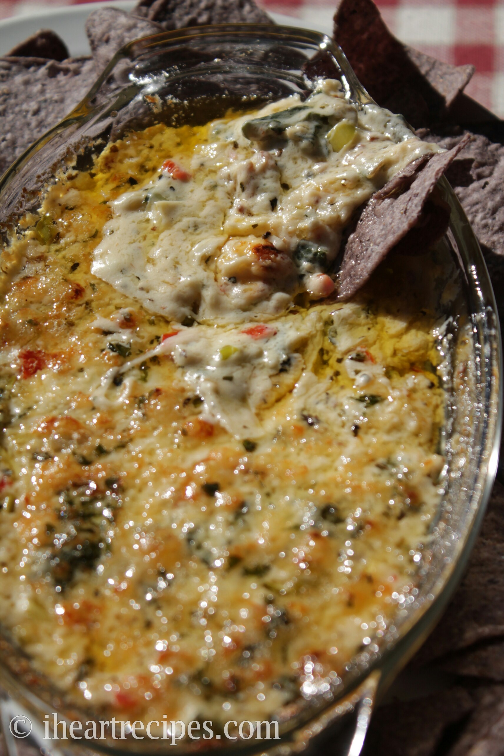 This Bacon, Rainbow Chard and Artichoke Dip is creamy, cheesy and smoky.