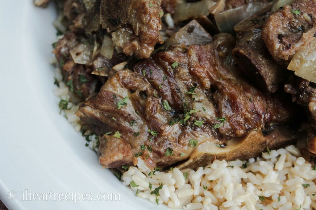 tender southern style pork neck bones served over rice