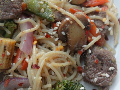 Beef & Vegetable Spaghetti Stir Fry