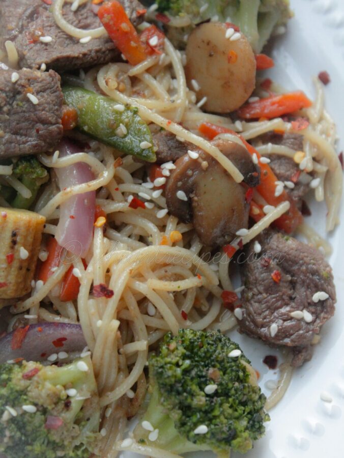 Beef & Vegetable Spaghetti Stir Fry