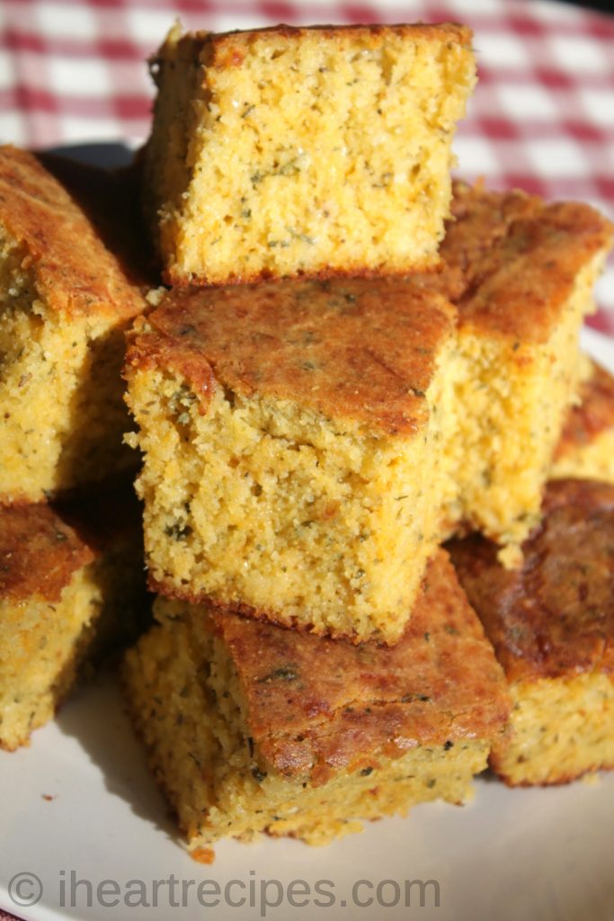 Cheesy Garlic & Herb Cornbread is so moist and packed full of flavor!