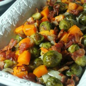 Roast Brussel Sprouts, Butternut Squash, and Bacon