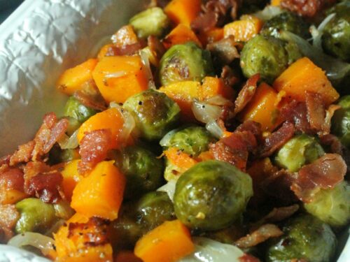 Roast Brussel Sprouts, Butternut Squash, and Bacon