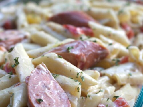 Creamy Jambalaya Pasta made with Dollar Tree Ingredients