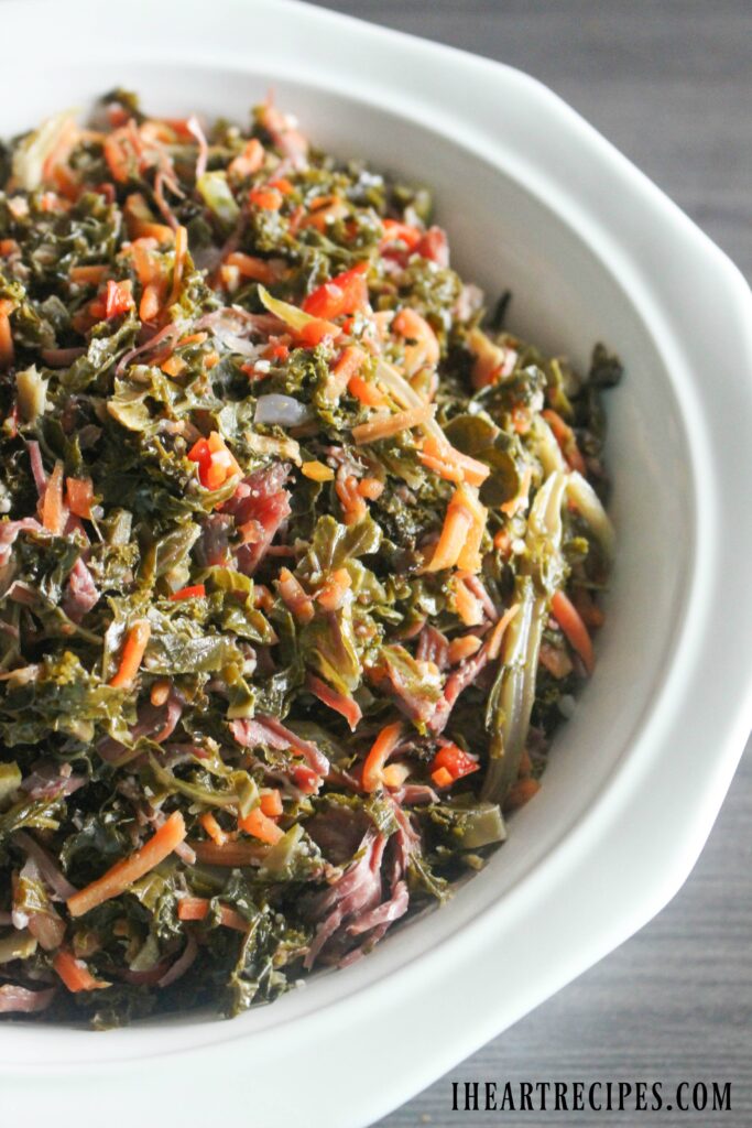 Southern Style Mustard Greens with Crispy Bacon - Tastes Just Like