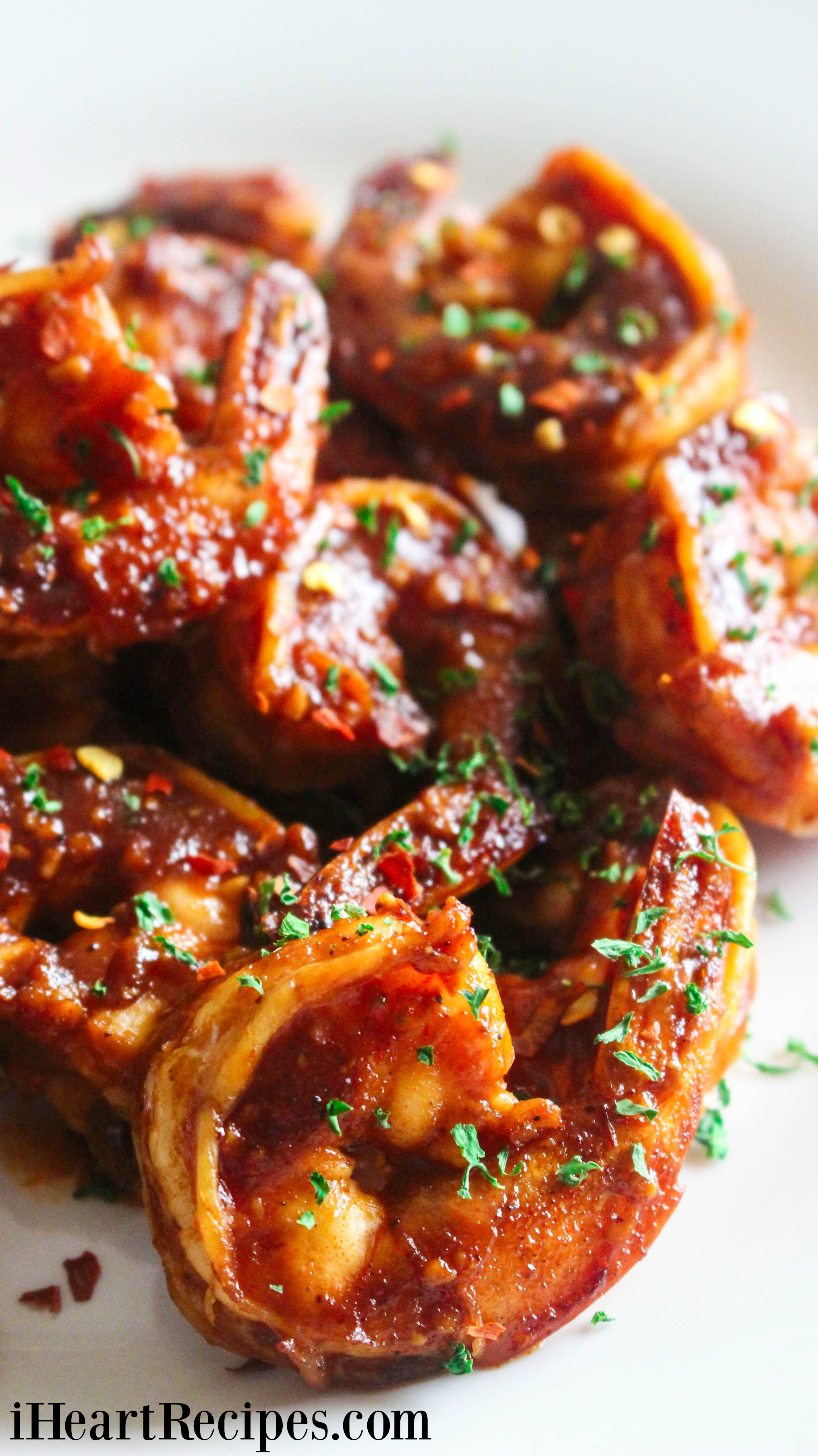 Tender baked shrimp covered in a spicy bbq sauce