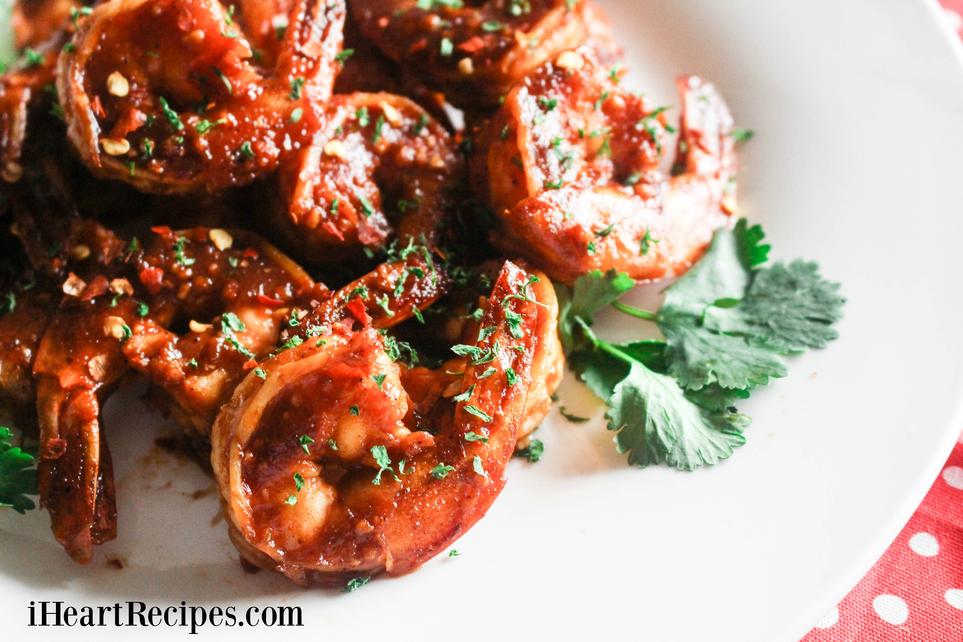 This oven baked shrimp is coated in a spicy bbq sauce