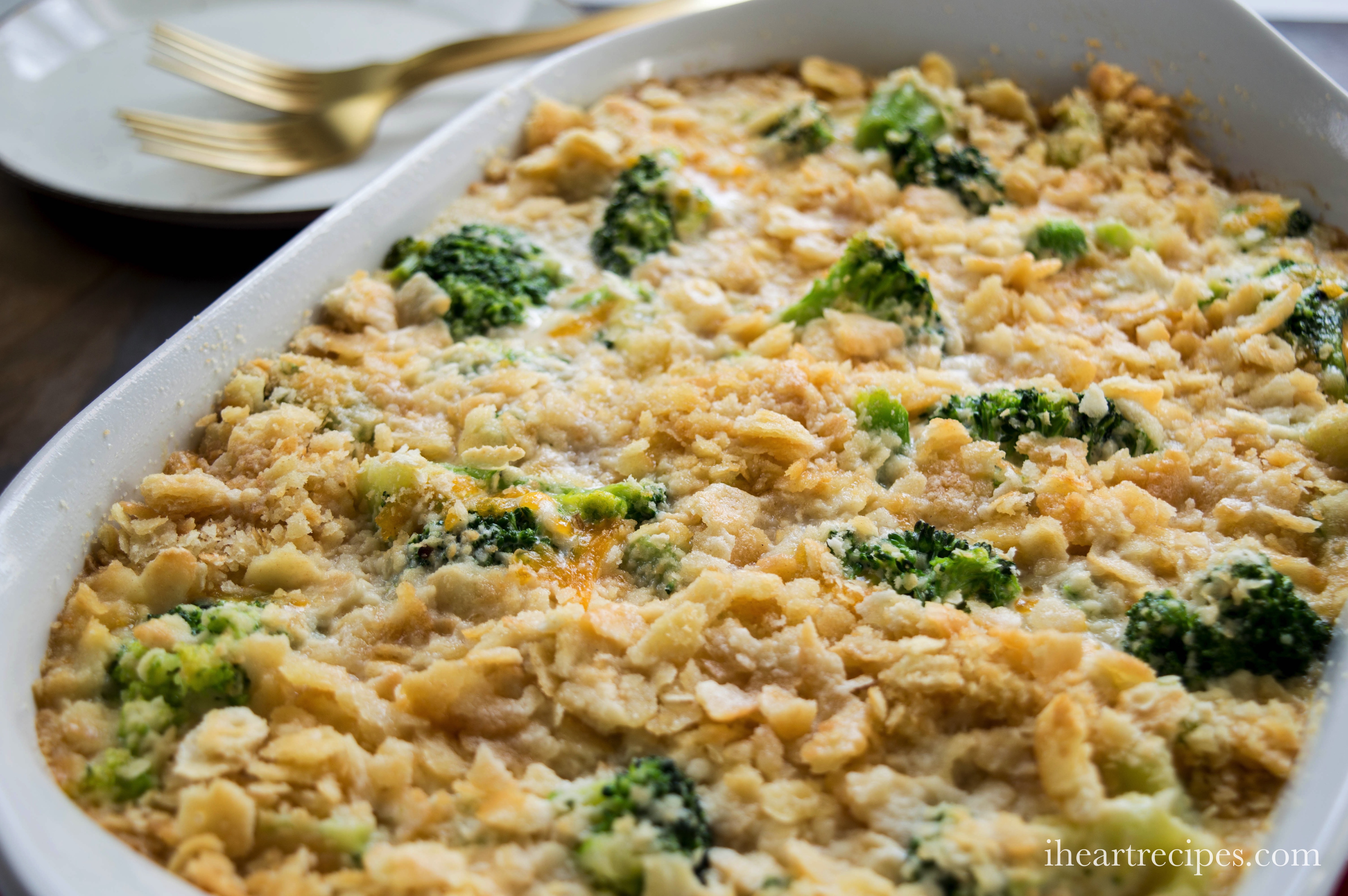 chicken broccoli casserole with ritz cracker topping