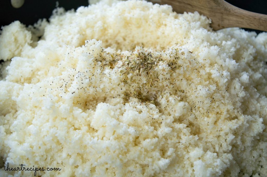 Fresh sautéed riced cauliflower with olive oil and seasonings.