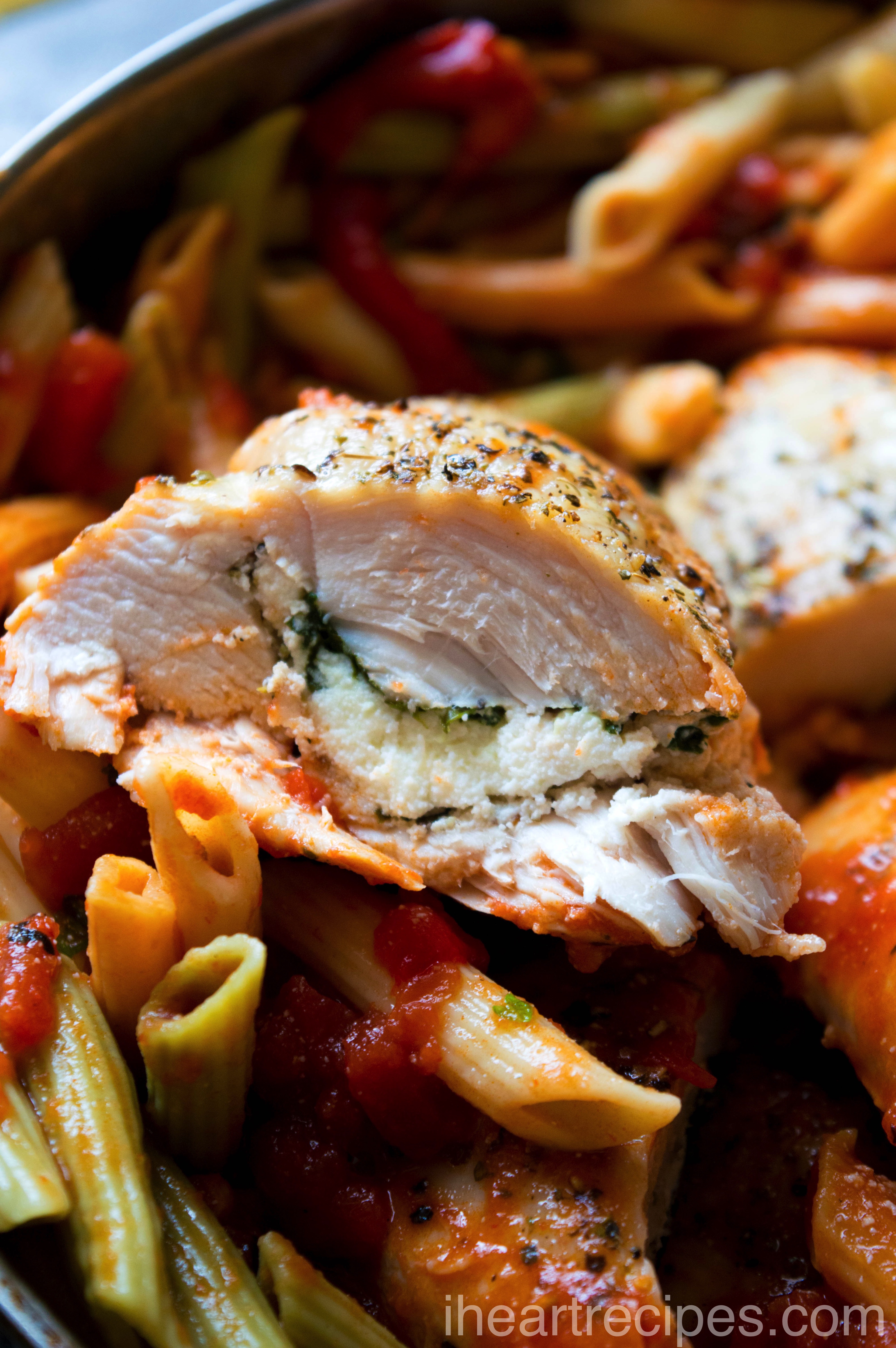 Juicy and tender chicken stuffed with a creamy ricotta and spinach filling served on a bed of al dente pasta and hearty marinara sauce. Absolutely delicious!