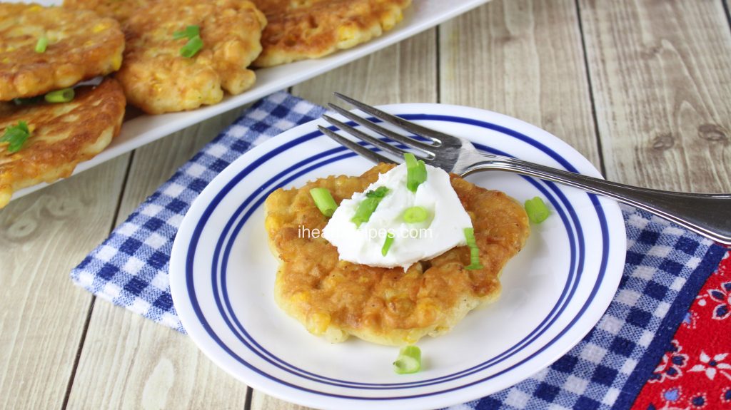 These Southern Fried Corn Fritters are perfectly served with refreshing sour cream and fresh chives