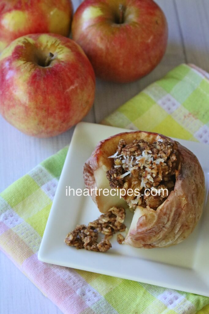 Soft apples with a crispy, buttery oatmeal filling is the perfect fall dessert!