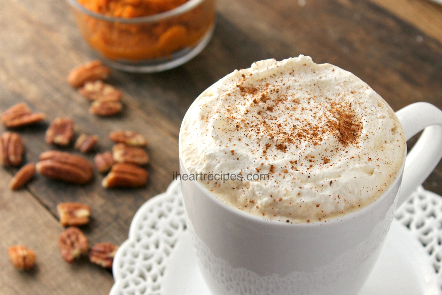 Sweet whipped cream and pumpkin spice top off this seasonal favorite coffee drink!