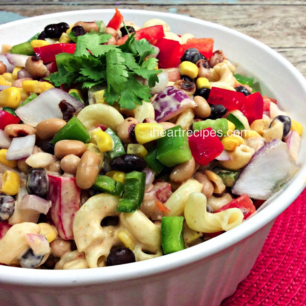 Texas Caviar Macaroni Salad is a delicious twist on Hillbilly caviar with Italian dressing. 