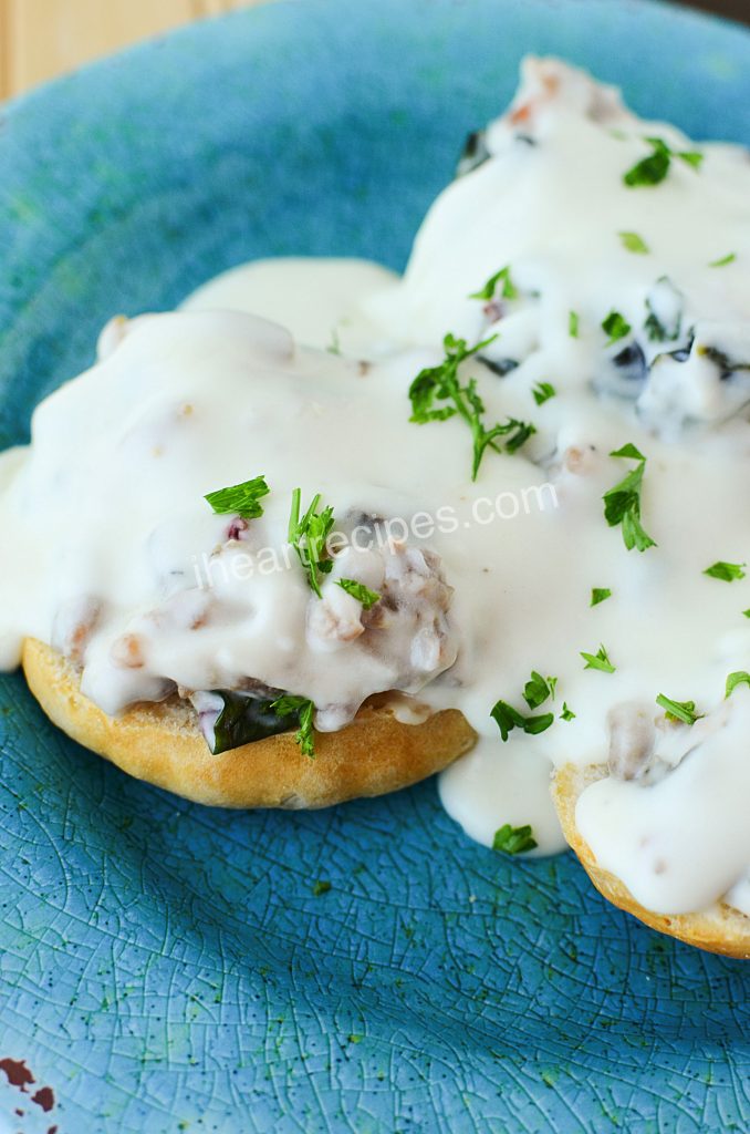 This Sausage & Swiss Chard Biscuits and Gravy recipe is simple, fool proof and oh-so good!