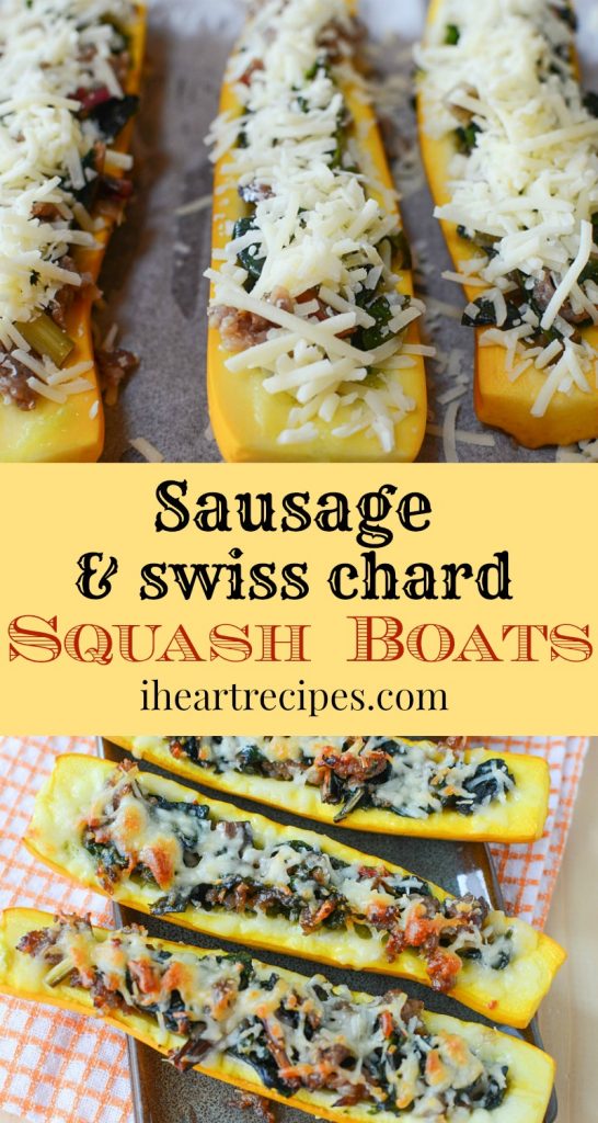 Sausage & Swiss Chard Squash Boats are colorful, fun and packed full of flavor!