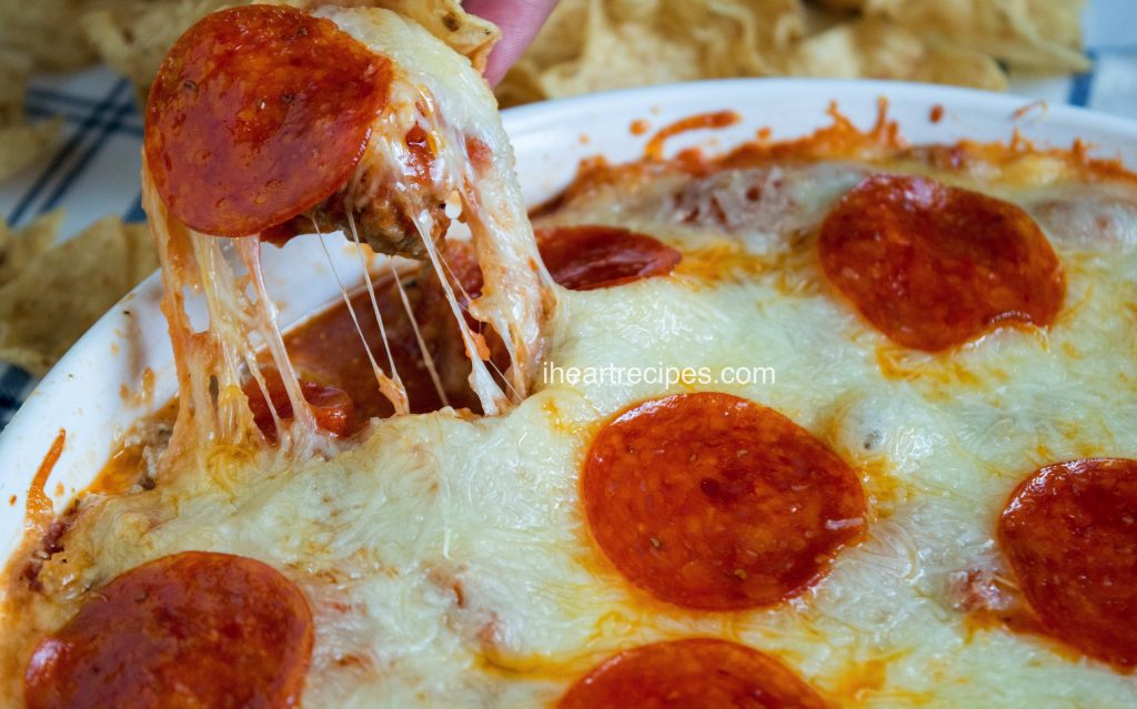 Baked Pepperoni & Sausage Pizza Dip is easy and delicious!