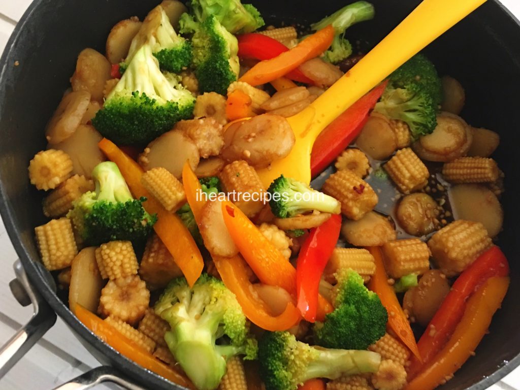 You can add your choice of protein to this vegetable stir fry for a hearty and filling dinner