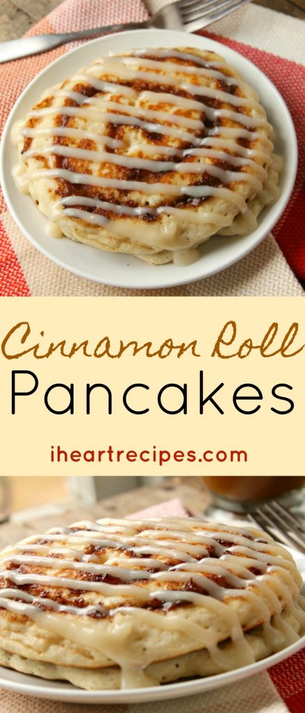 Cinnamon Roll Pancakes with Cream Cheese Icing | I Heart Recipes