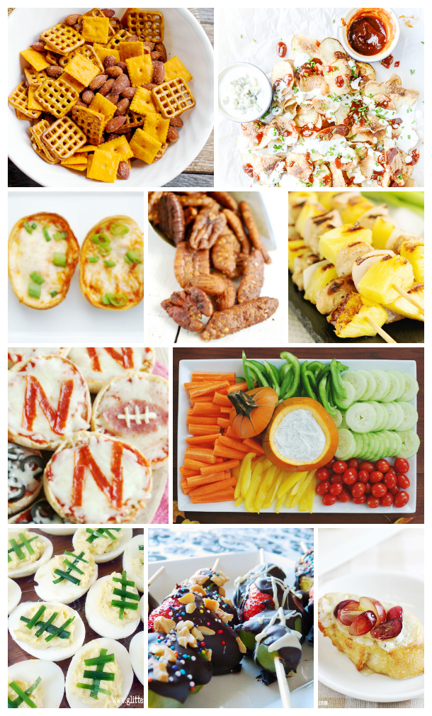 A 10 image grid of simple and delicious tailgating recipes. All are easy to make and total crowd pleasers.
