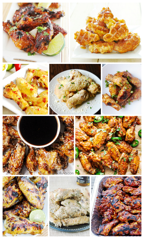 Ten different images showing finger-licking good game day wings!