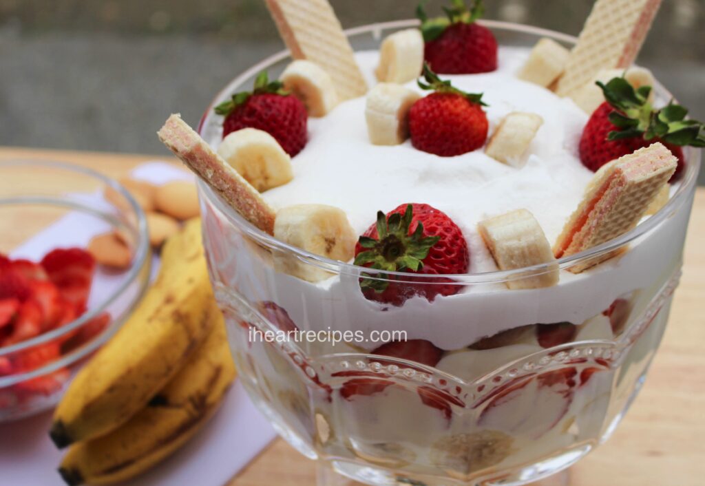 This picture perfect strawberry banana pudding is made with sweet, fresh strawberries, bananas, and crisp wafer cookies. 