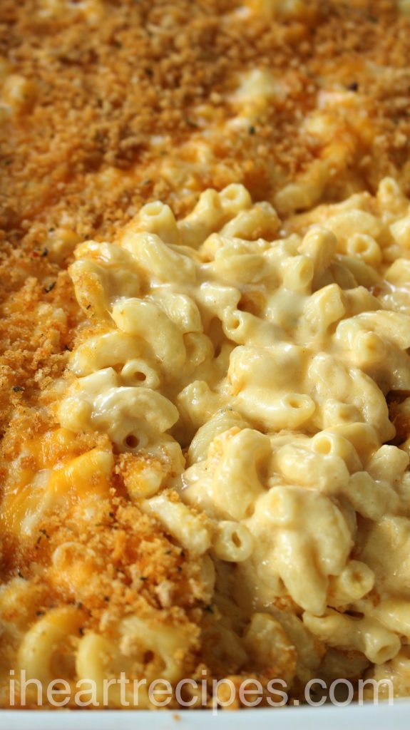 Tasty and delicious baked macaroni and cheese casserole.