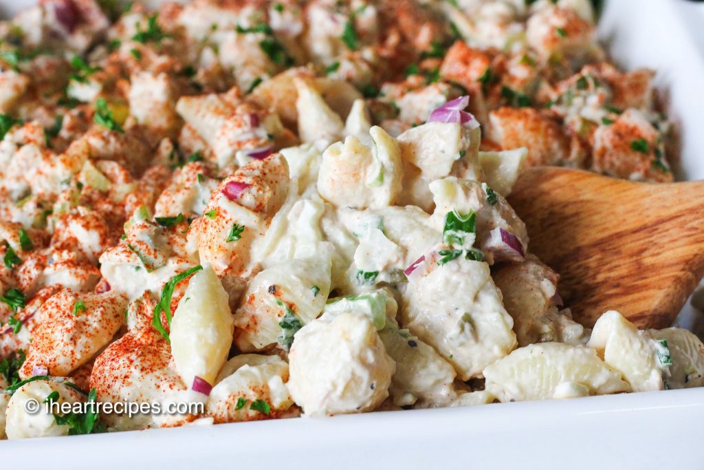 This creamy tuna macaroni salad is a cheap and easy dish to bring to a family gathering.