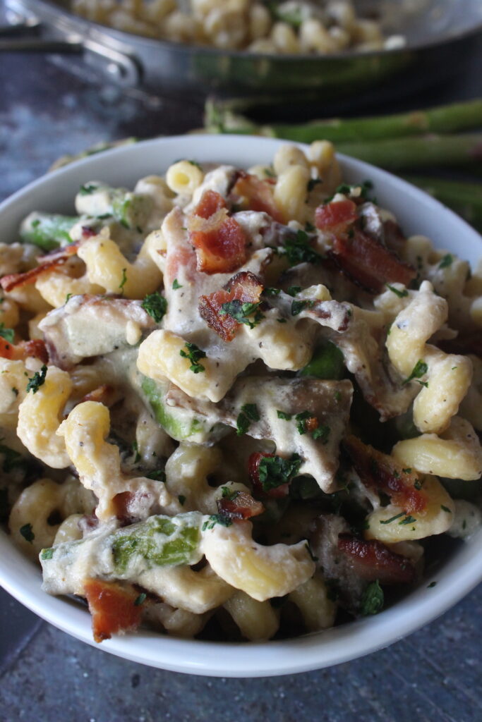 Bacon, Mushroom and Asparagus Cavatappi | I Heart Recipes