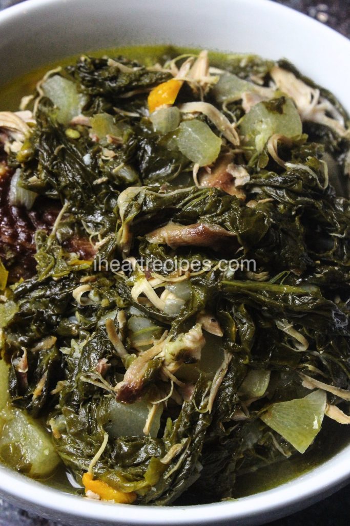 Tender and juicy turnip greens with smoked turkey.