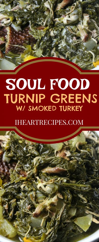 Soul food style turnip greens with smoked turkey