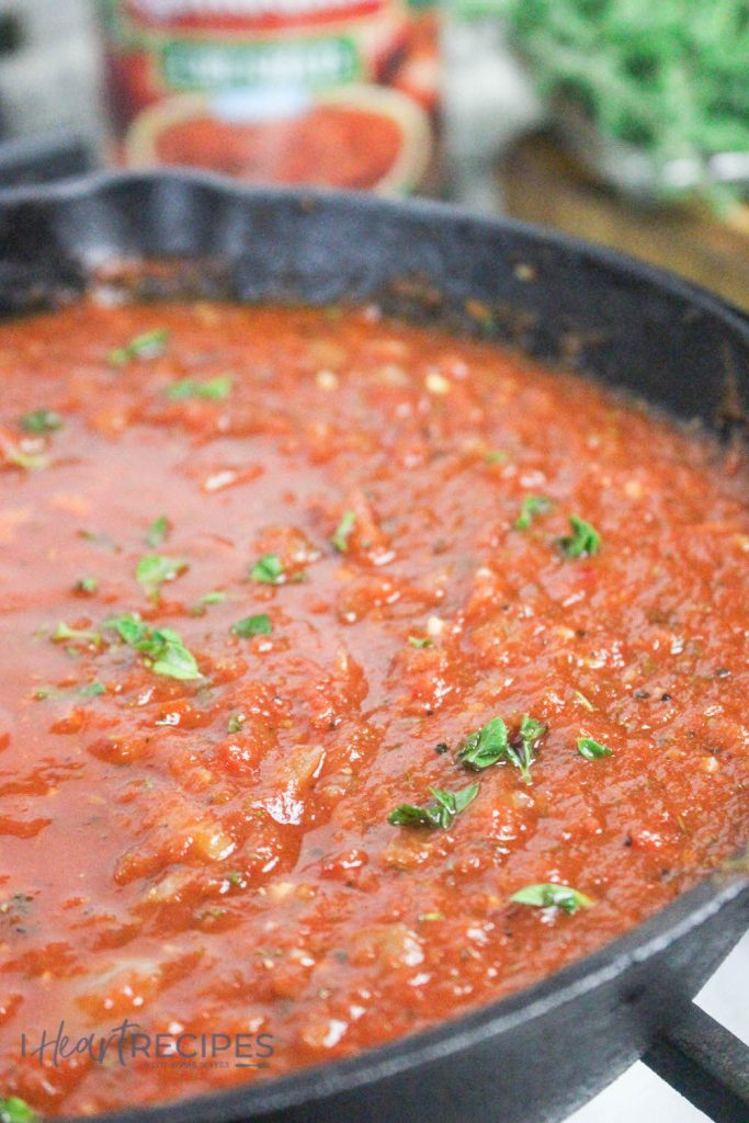 This homemade marinara sauce is made with simple seasonings and fresh crushed tomatoes