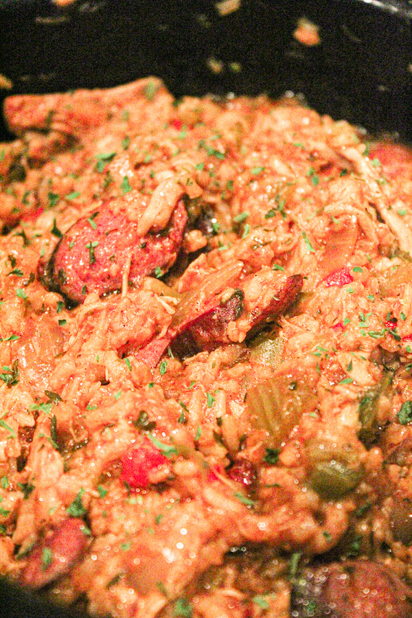 Delicious and easy slow cooked chicken and sausage jambalaya is a low-effort meal with tons of flavor