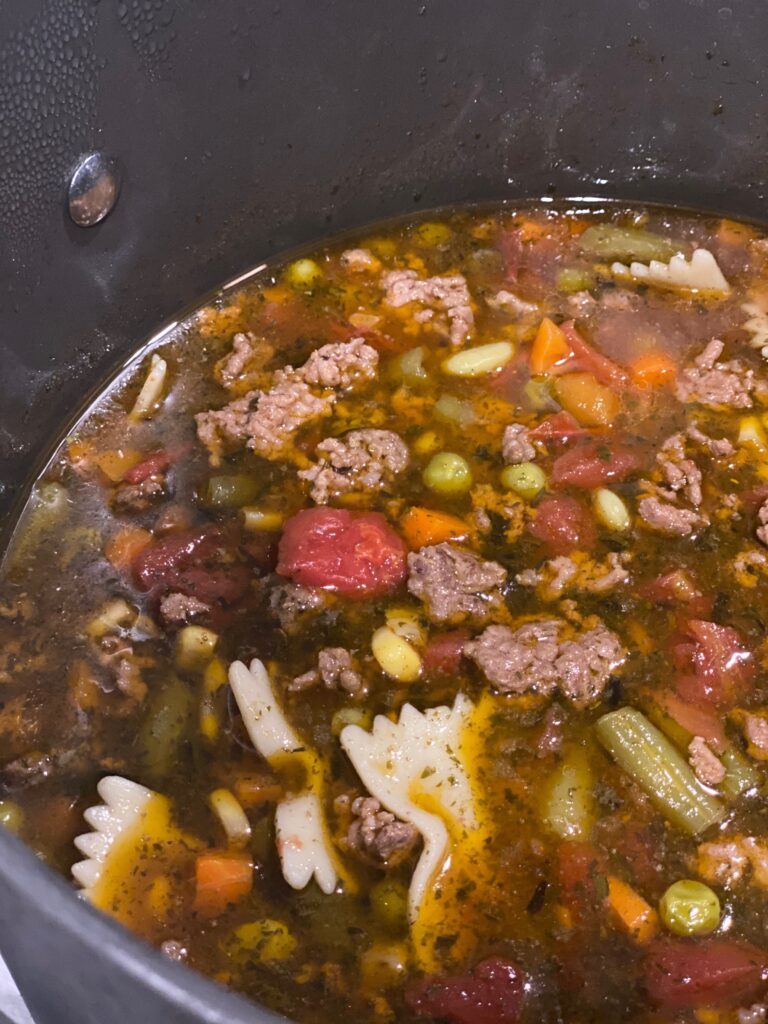 Hamburger soup is packed with hamburger, veggies, and tender pasta.