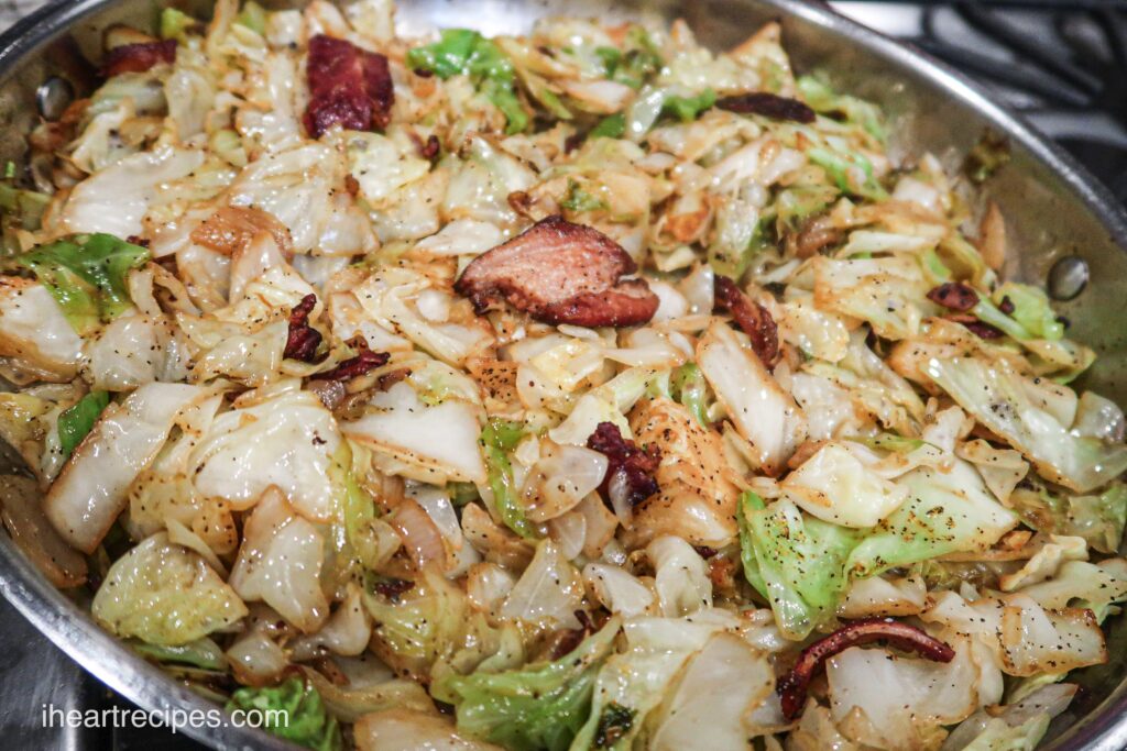Flavorful fried cabbage with bacon - a one=pot side dish with tons of southern flavor.