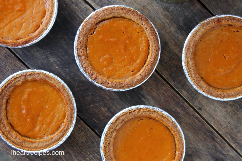 These perfectly-sized personal pumpkin pies are the best for the holiday season! A buttery crust and sweet pumpkin filling is the classic Fall dessert.