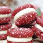 Homemade red velvet cookie sandwiches.