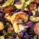 Cajun fried cabbage with sausage and shrimp.