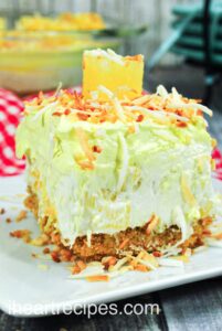 A slice of no-bake pina colada cheesecake.