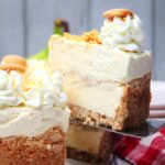 A slice of banana pudding cheesecake.
