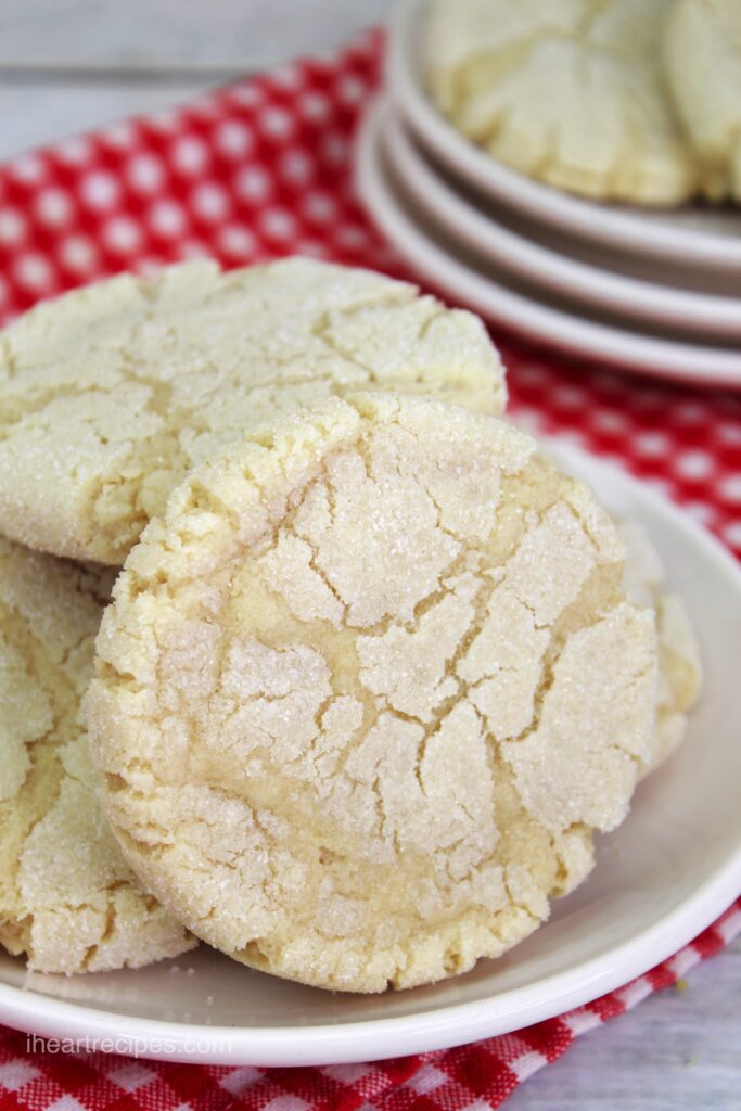 A closeup of crispy and crackled traditional sugar cookies.