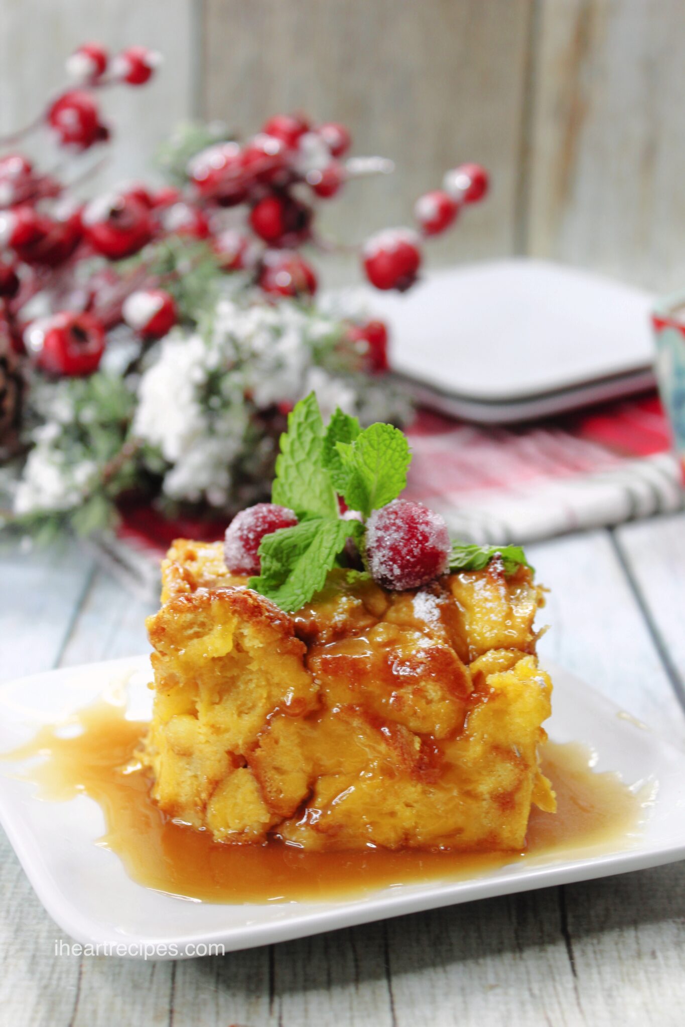 Eggnog Bread Pudding with Brown Sugar Drizzle I Heart Recipes